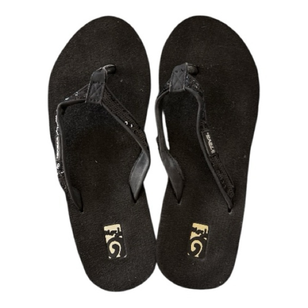 Teva Women's Black Sequin Sparkle Flip Flops | Size 7